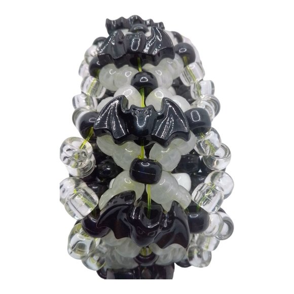 Kandi 3d Cuff With Black Bats Hanging Around-EDC Glow Pony Beads-Halloween Ready - Picture 3 of 5